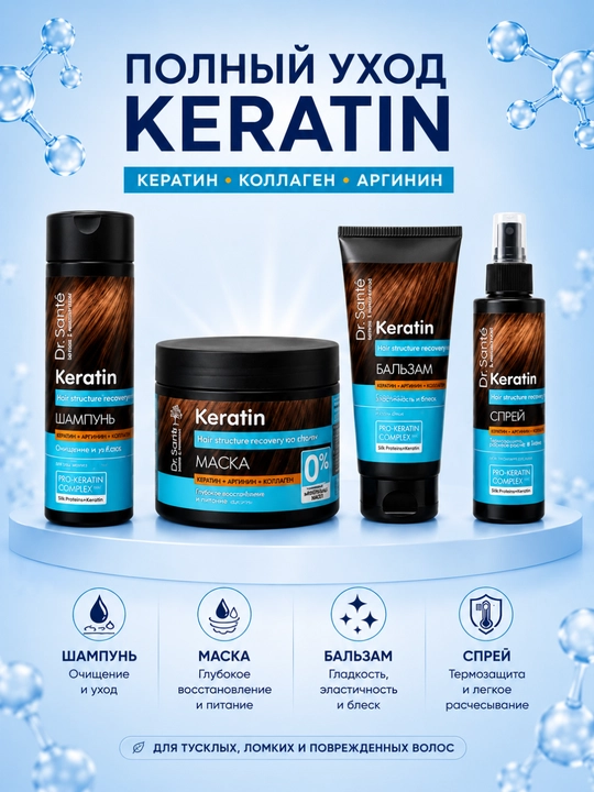 Dr.Sante Keratin, маска для тусклых и ломких волос, 1000 мл
