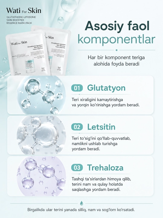 Набор Wati For Skin Glutathione Liposome Moisture Skin Booster Essence Mask Pack