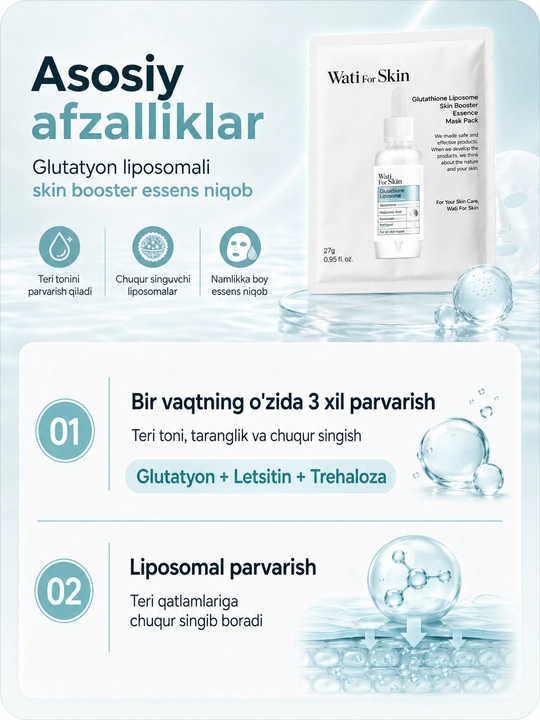 Набор Wati For Skin Glutathione Liposome Moisture Skin Booster Essence Mask Pack