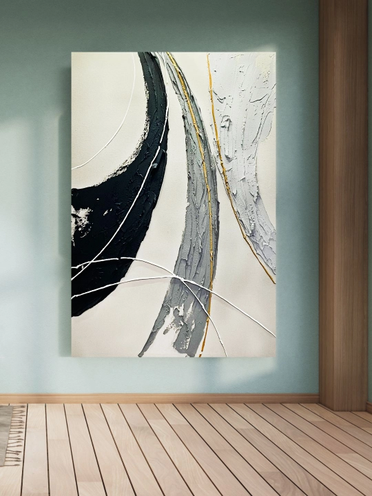 Interyer kartinasi, (Abstrakciya) qo‘l ishi, 60x90 «Qora va oq dinamikasi»