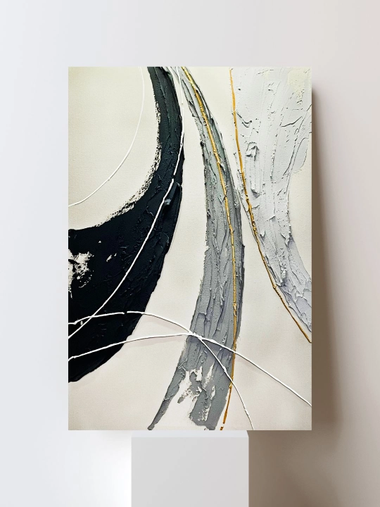 Interyer kartinasi, (Abstrakciya) qo‘l ishi, 60x90 «Qora va oq dinamikasi»