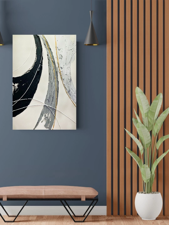 Interyer kartinasi, (Abstrakciya) qo‘l ishi, 60x90 «Qora va oq dinamikasi»