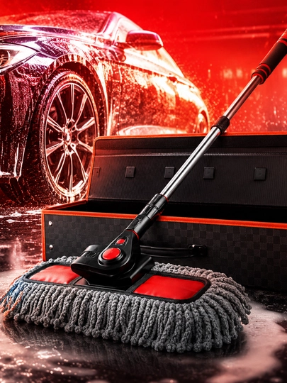 Premium avtomobil chang artgichi, teleskopik dastali mikrofibra shvabra, saqlash qutisi+