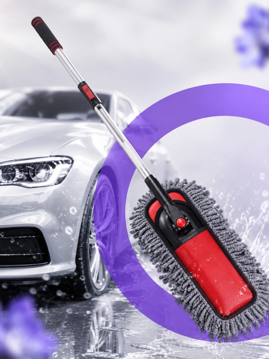 Premium avtomobil chang artgichi, teleskopik dastali mikrofibra shvabra, saqlash qutisi+