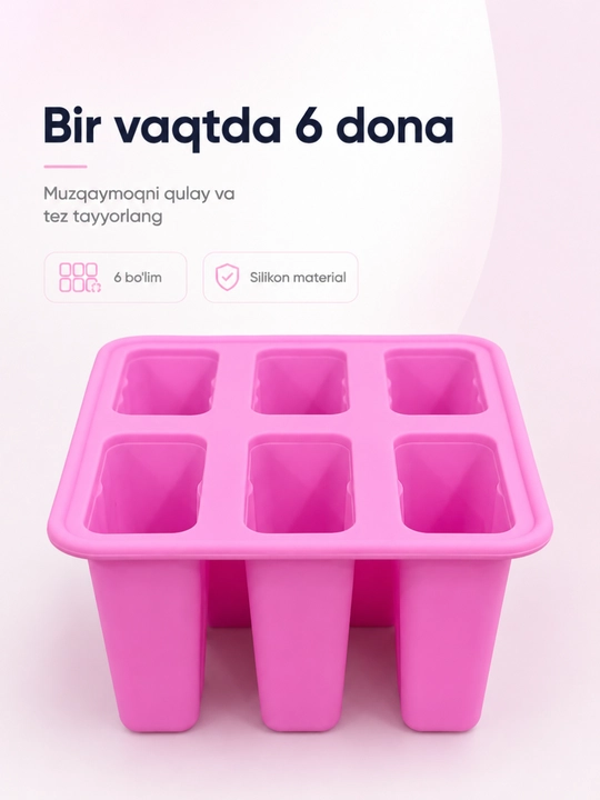 Uy sharoitida muzqaymoq tayyorlash uchun qulay, 6 donali silikon qolip