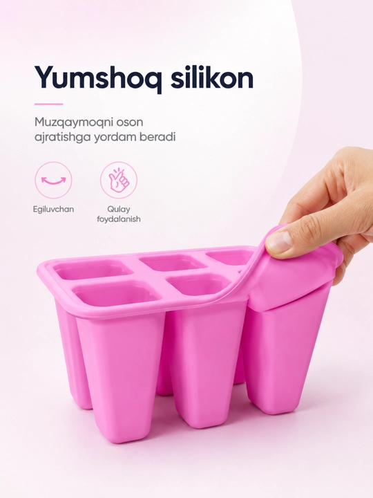 Uy sharoitida muzqaymoq tayyorlash uchun qulay, 6 donali silikon qolip