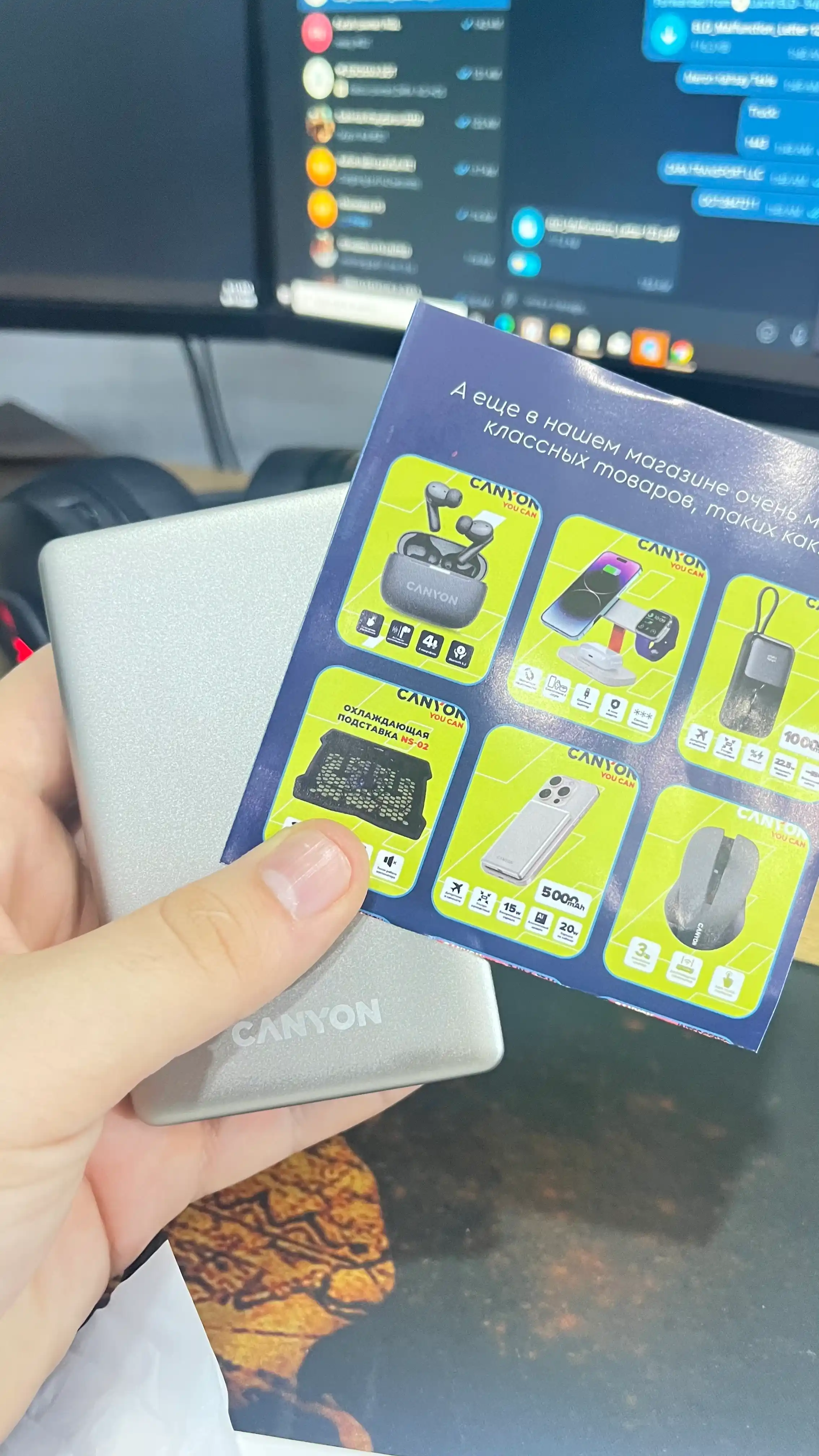 Simsiz magsafe power bank CANYON OnPower Slim, iphone uchun, 5000 mA, 10000 mA