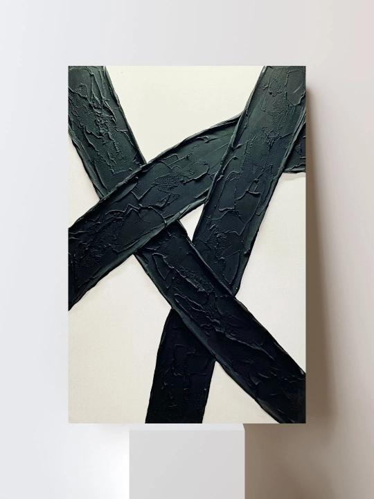 Interyer Surati, Qo‘l Ishi, 60x90 «Qora Chiziqlar Oq Fondda»