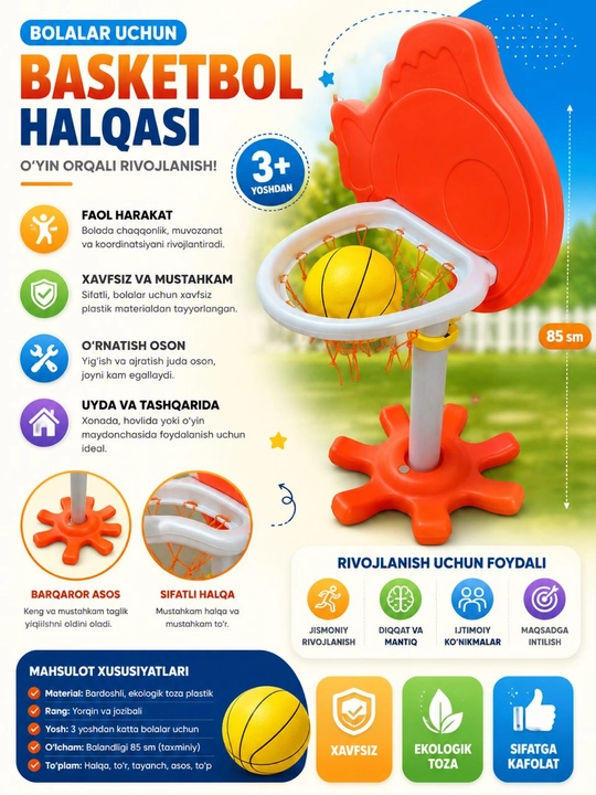 Bolalar uchun interaktiv basketbol halqasi to'plami - 