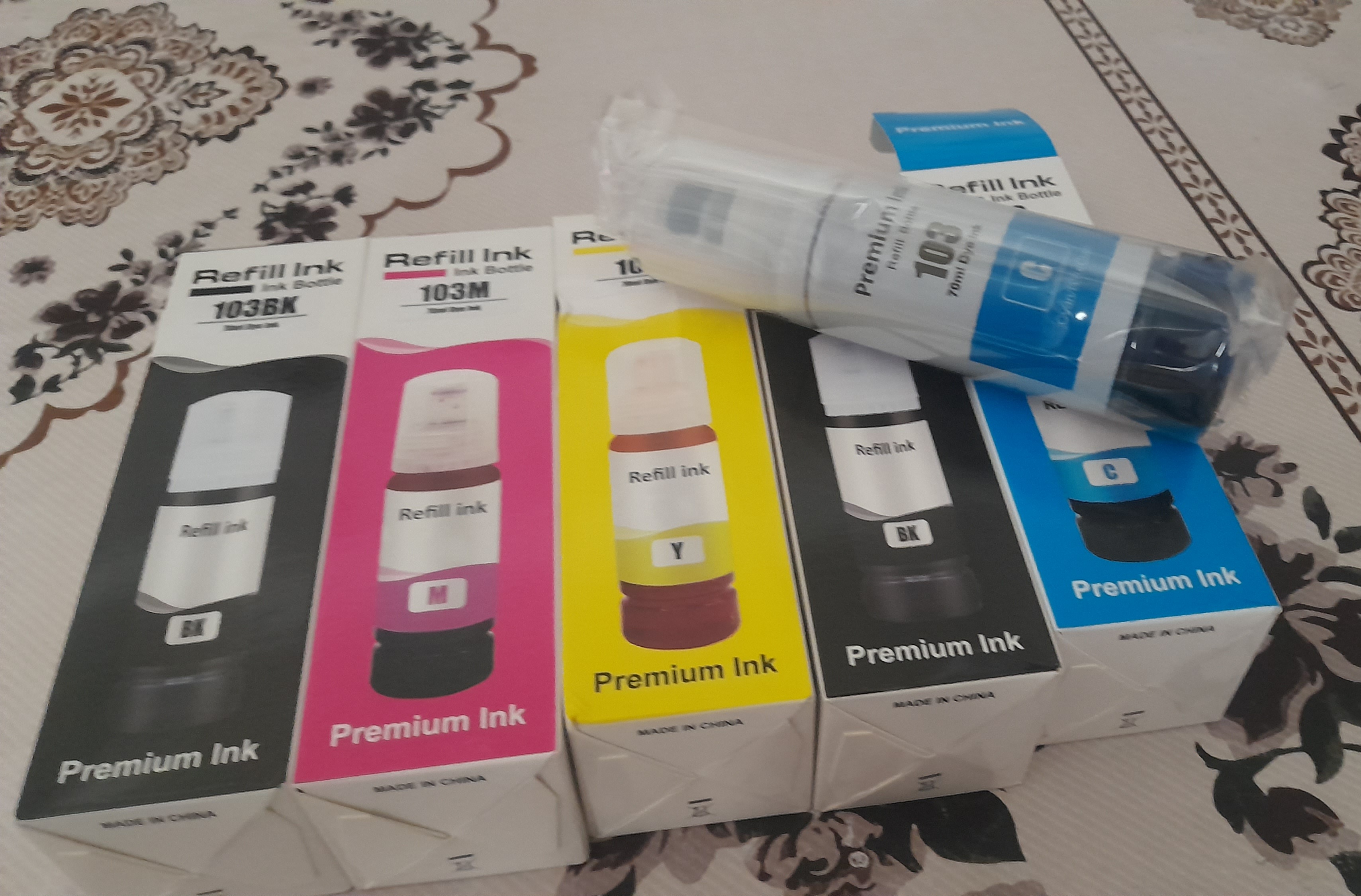 Siyoh Epson 103, l3150, l3250, 103 EcoTank printer bo'yog'i, 4 rang + 1 qora sovga