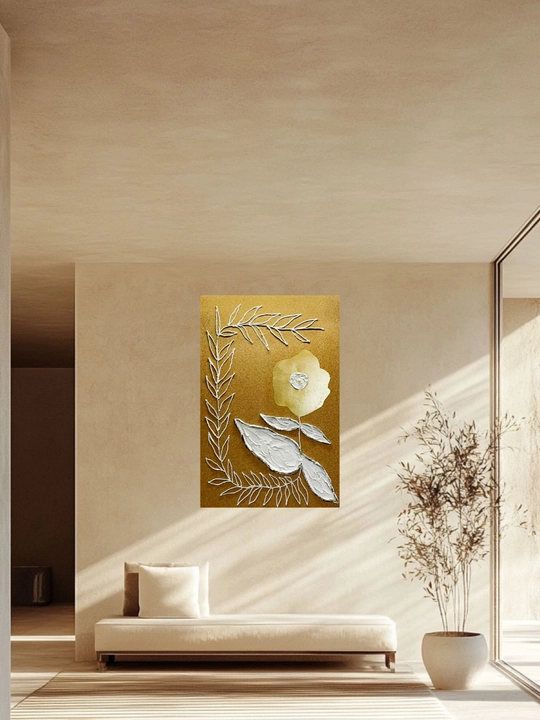 Interyer rasmi, qo‘lda ishlangan, 60x90, "Oltin rangdagi oq gul"