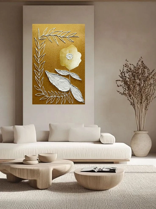 Interyer rasmi, qo‘lda ishlangan, 60x90, "Oltin rangdagi oq gul"