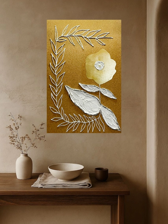 Interyer rasmi, qo‘lda ishlangan, 60x90, "Oltin rangdagi oq gul"