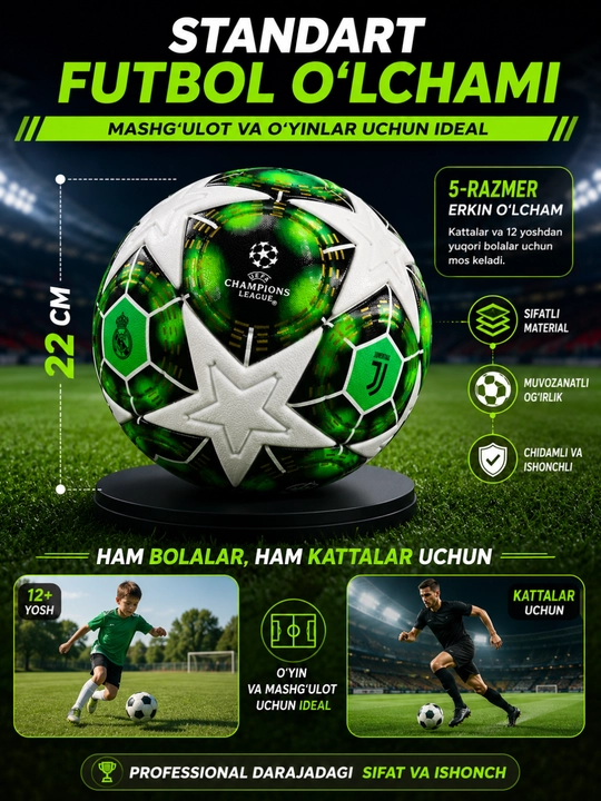 Futbol to‘pi, 5-o‘lcham, nasos, igna va to‘r to‘plamda