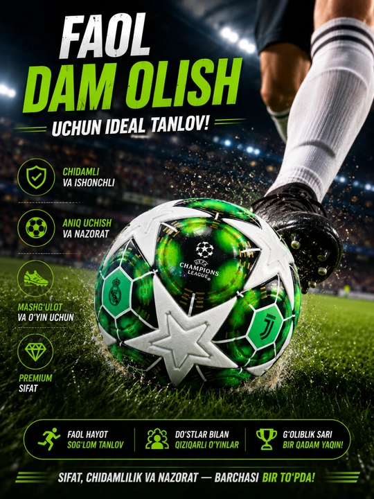 Futbol to‘pi, 5-o‘lcham, nasos, igna va to‘r to‘plamda