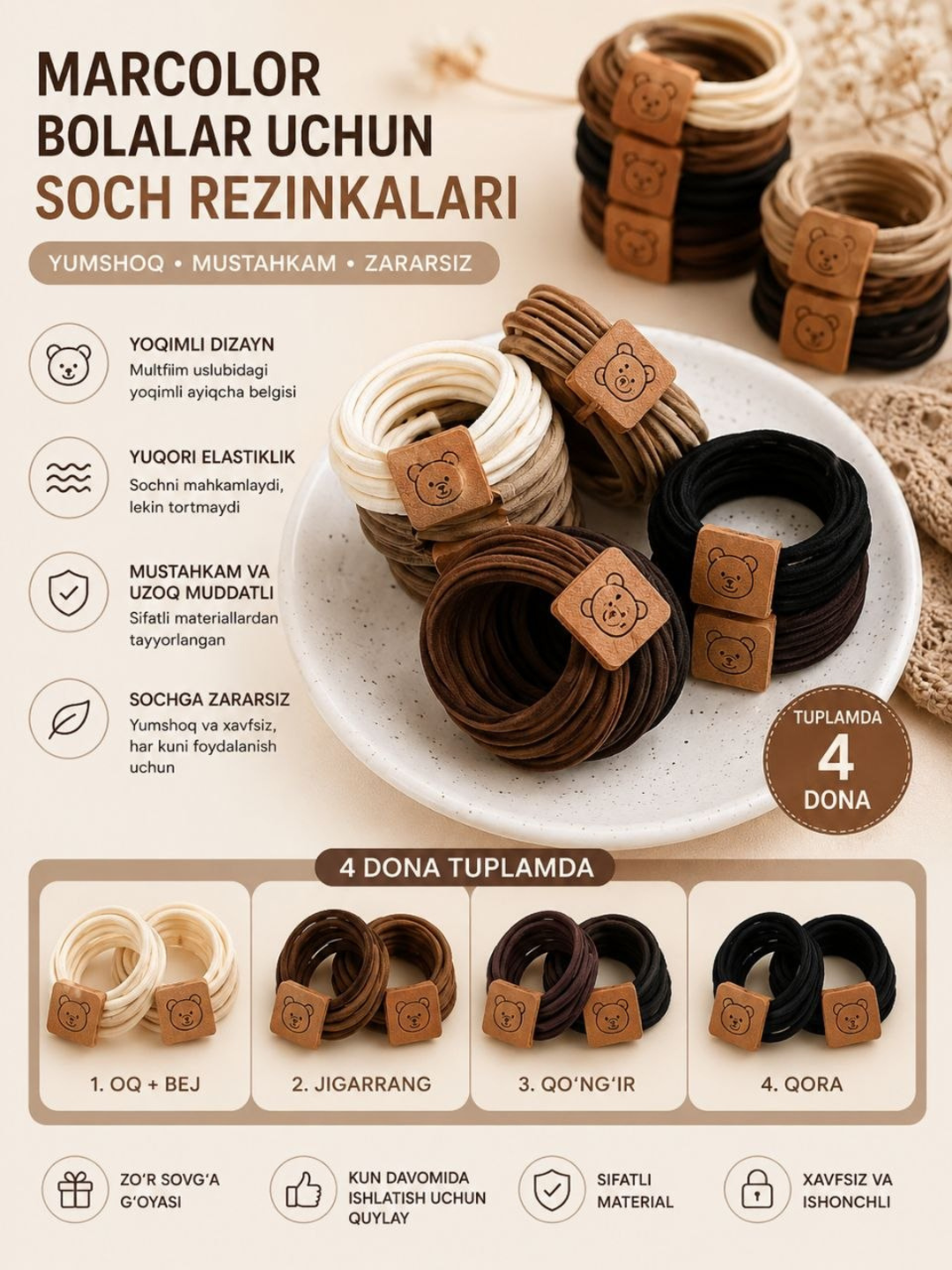 Soch rezinkasi qiz bolalar uchun - 