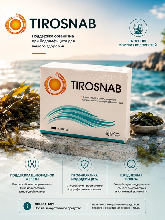 TIROSNAB yod manbai biologik faol qo‘shimcha, 100 tabletka