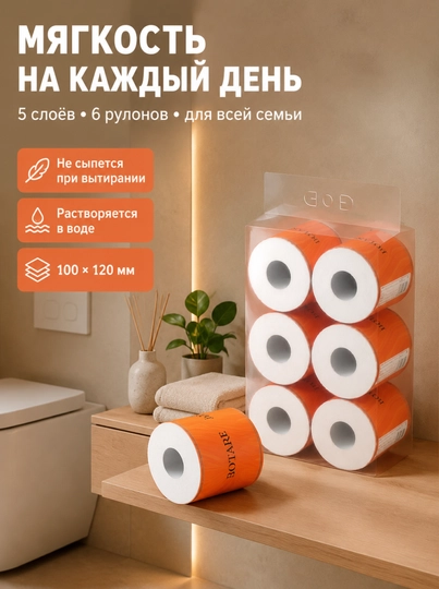 BOTARE Домашняя туалетная бумага 6 шт. / мешок 100 мм * 120 мм 5 этажей — 95520-BOTARE158