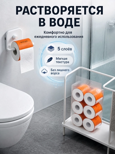 BOTARE Домашняя туалетная бумага 6 шт. / мешок 100 мм * 120 мм 5 этажей — 95520-BOTARE159