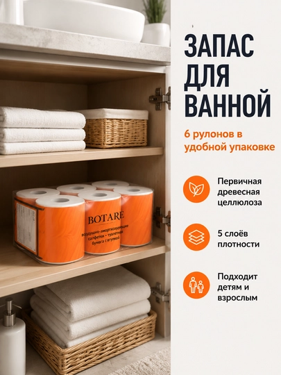 BOTARE Домашняя туалетная бумага 6 шт. / мешок 100 мм * 120 мм 5 этажей — 95520-BOTARE160