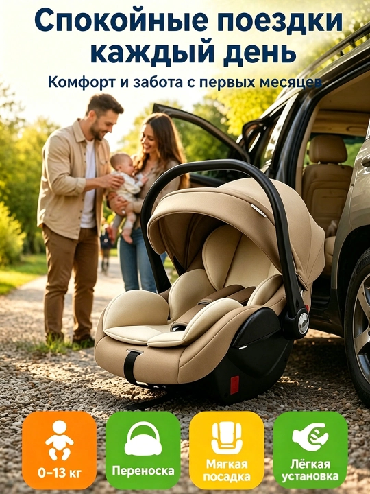Детское автокресло-переноска CQM-07, регулируемый наклон, дышащая ткань, автолюлька 