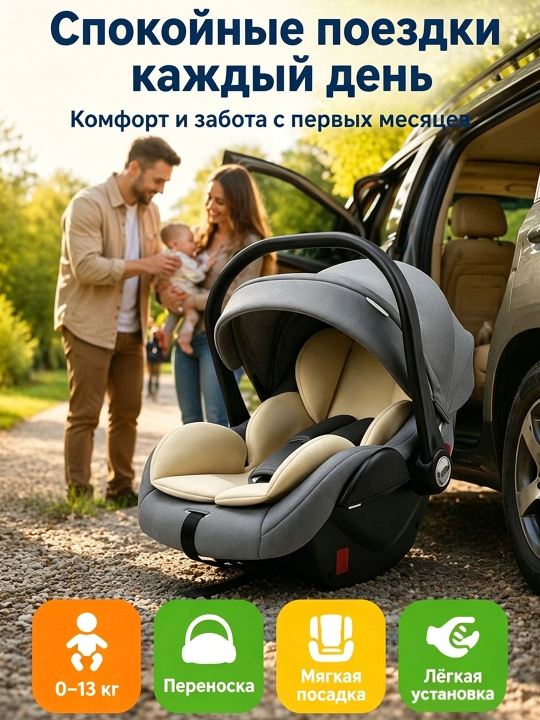 Детское автокресло-переноска CQM-07, регулируемый наклон, дышащая ткань, автолюлька 