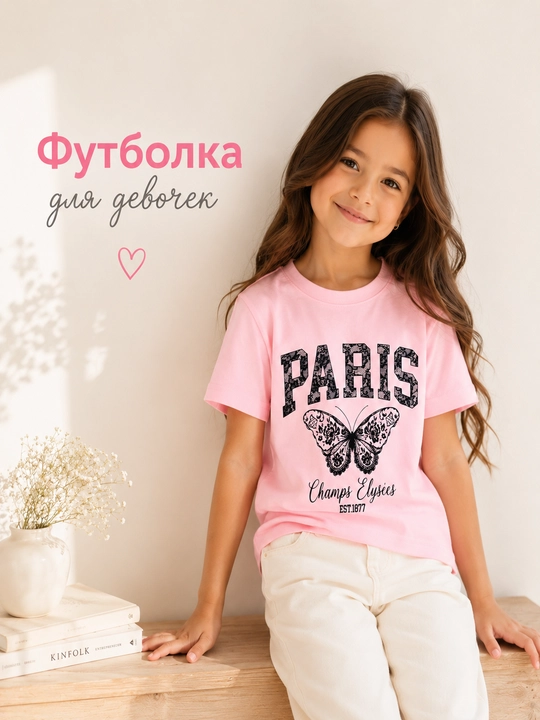 Qizlar uchun futbolkalar, bosmali, paxta matosidan - 
