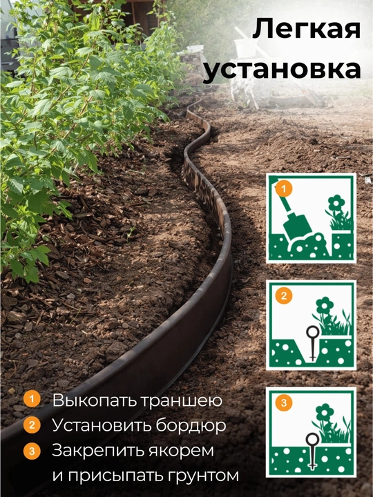 Бордюр садовый Стандартпарк Канта (Standartpark KANTA), длина 10 м, высота 10 см - 