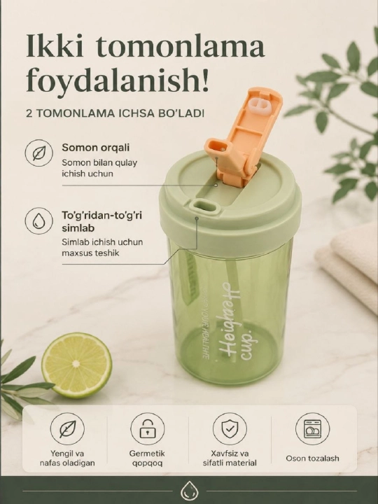 Yozgi shisha termos – sovuq suv va ichimliklar uchun, sayohat va piknikga