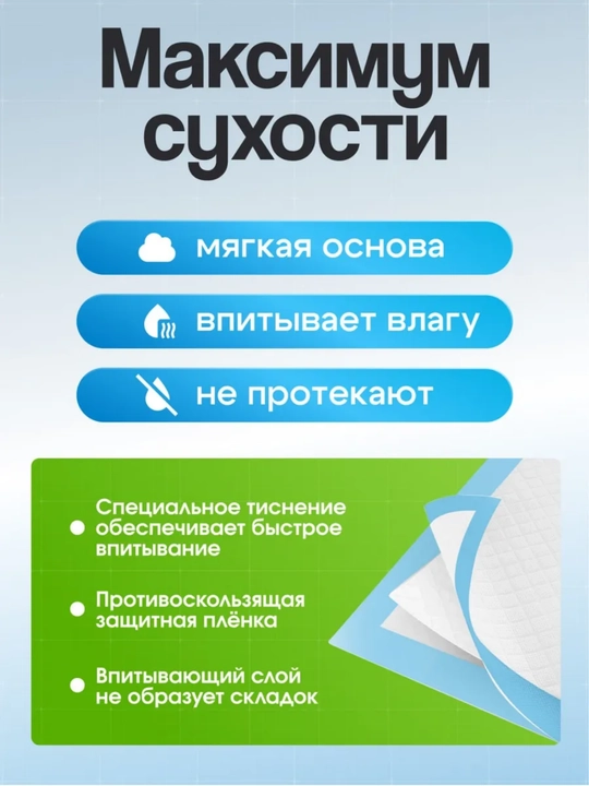 Пеленки, впитывающие, для собак, для кошек, 45х60 см, одноразовые для животных
