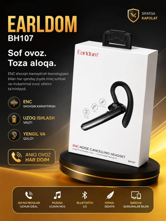Earldom BH107 Bluetooth quloqchin, ENC shovqin kamaytirish, qo‘ng‘iroqlar uchun simsiz - 