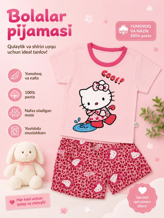 Bolalar uchun yumshoq va qulay pijama – sifatli paxta, shirin dizayn, totli uyqu!