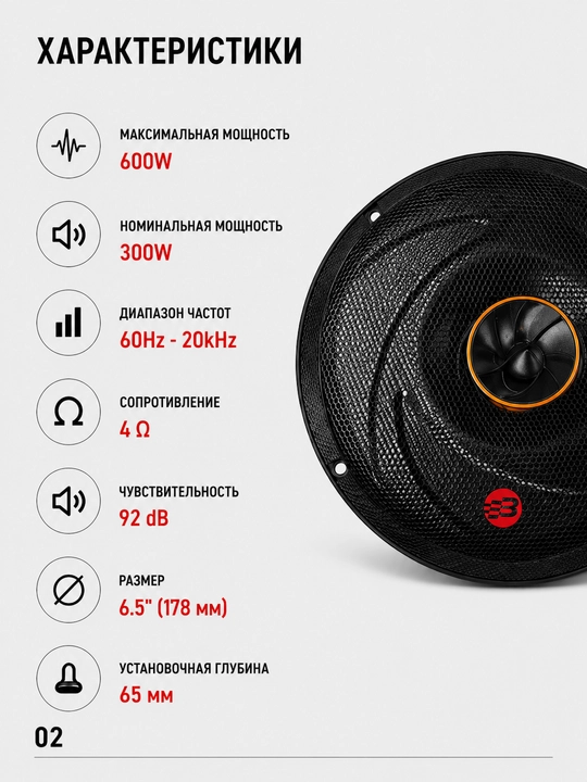 Автомобильный динамик BOS-MINI BOS-5565 6.5", 600 Вт, 4 Ом