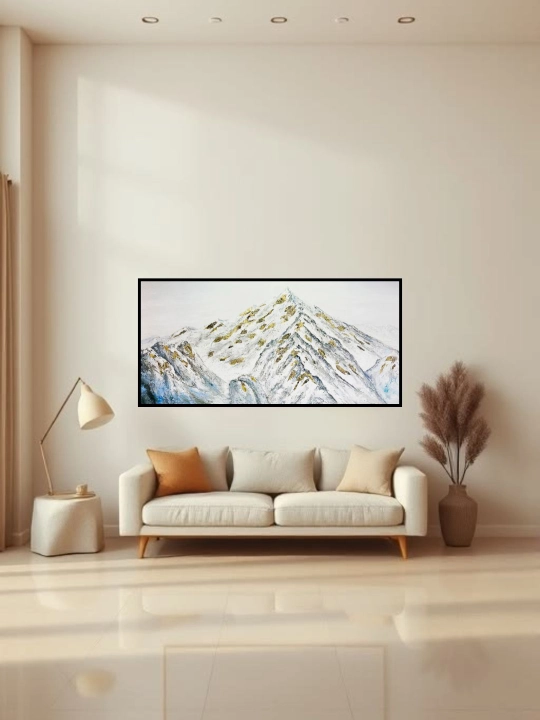 Interyer premium kartina, qo‘l ishi, 60x120 «Oltin Cho‘qqilar Sokinligi»