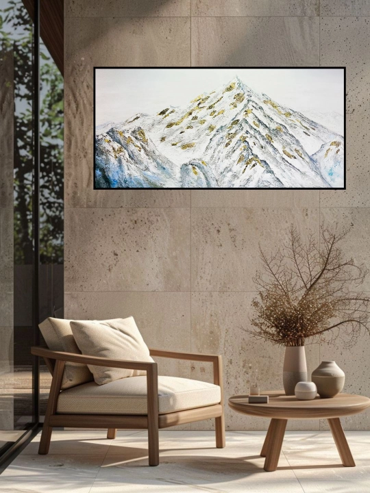 Interyer premium kartina, qo‘l ishi, 60x120 «Oltin Cho‘qqilar Sokinligi»