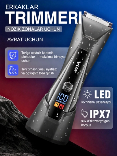 VGR V-938 Body Trimmer — мужской body trimmer, влагозащита IPX7, USB Type-C — BRBR-BODIERTRIMM-ЧЕРН