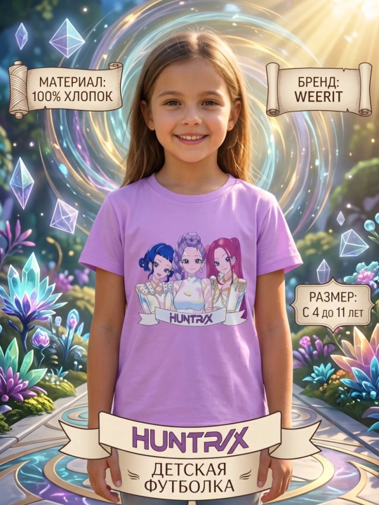 Детская футболка WEERIT HUNTRIX для девочек 100% хлопок 4–11 лет - 
