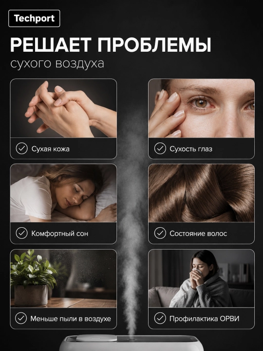 Увлажнитель воздуха, ультразвуковой, бесшумный, 4 литра, для дома и офиса