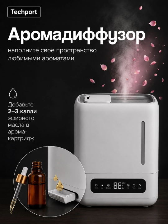 Увлажнитель воздуха, ультразвуковой, бесшумный, 4 литра, для дома и офиса