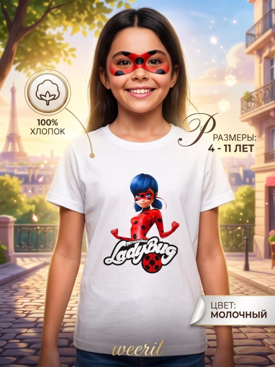 Детская футболка WEERIT LADYBUG для девочек 100% хлопок 104-146 - 