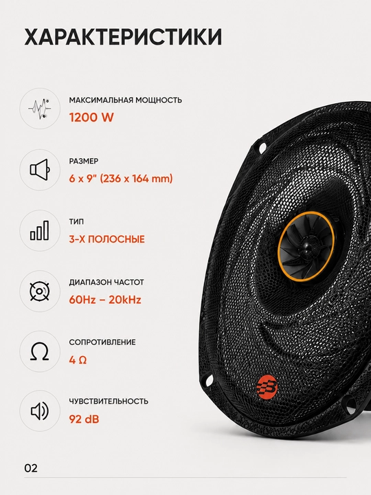 Автомобильные динамики BOS-MINI BOS-5569 6×9", 1200 Вт, 3-полосные, 4 Ом