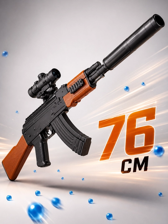 Орбиз автомат AK-47 с аккумулятором 76см прицелом, глушителем игрушечный бластер для детей
