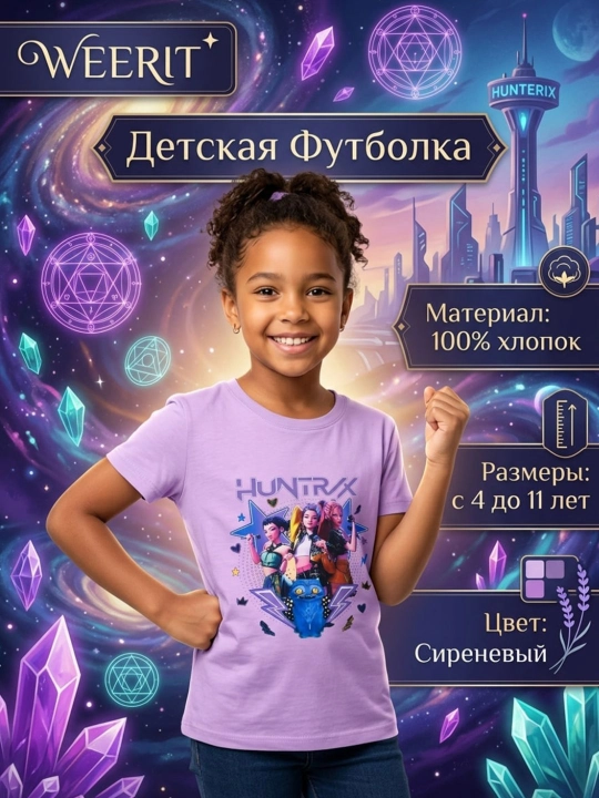 Детская футболка WEERIT HUNTRIX для девочек 100% хлопок 4–11 лет - 