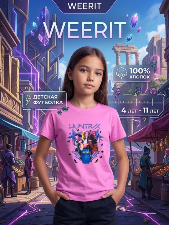 Детская футболка WEERIT HUNTRIX для девочек 100% хлопок 4–11 лет - 