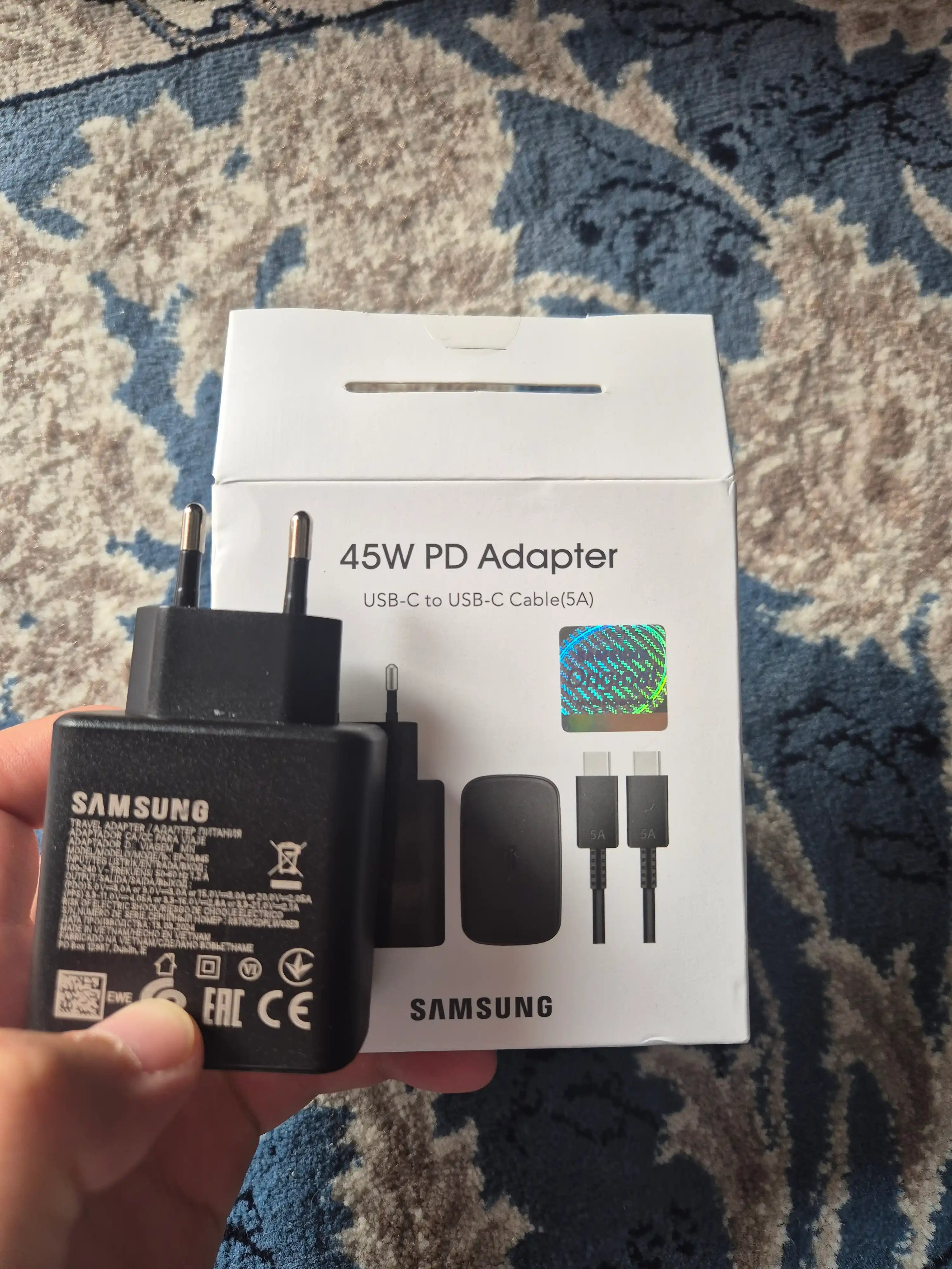 Samsung 45W Type-C zaryadchik, adapter (kabel bilan) Fast Charging 2.0 - Tezkor zaryadlash