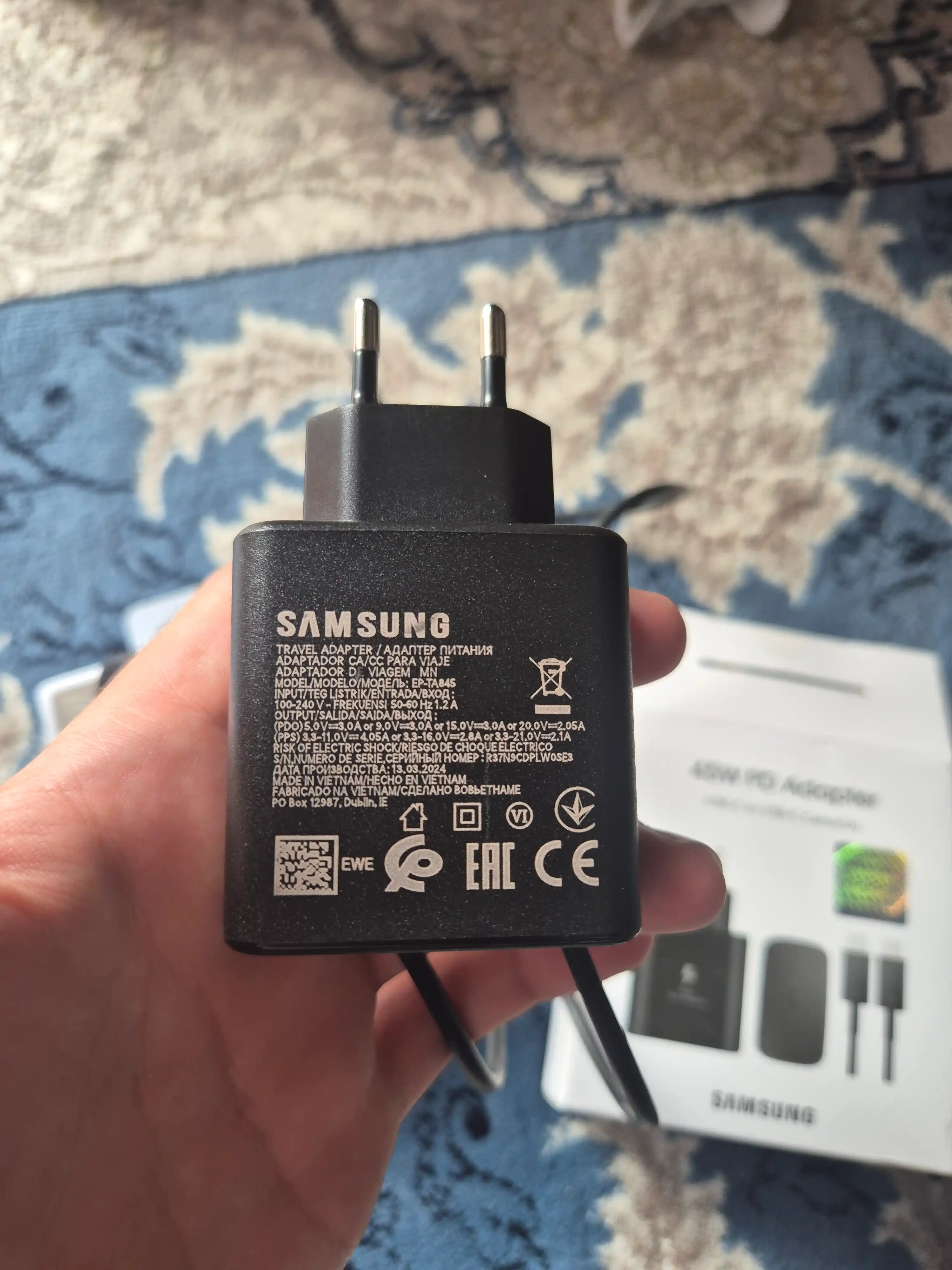Samsung 45W Type-C zaryadchik, adapter (kabel bilan) Fast Charging 2.0 - Tezkor zaryadlash