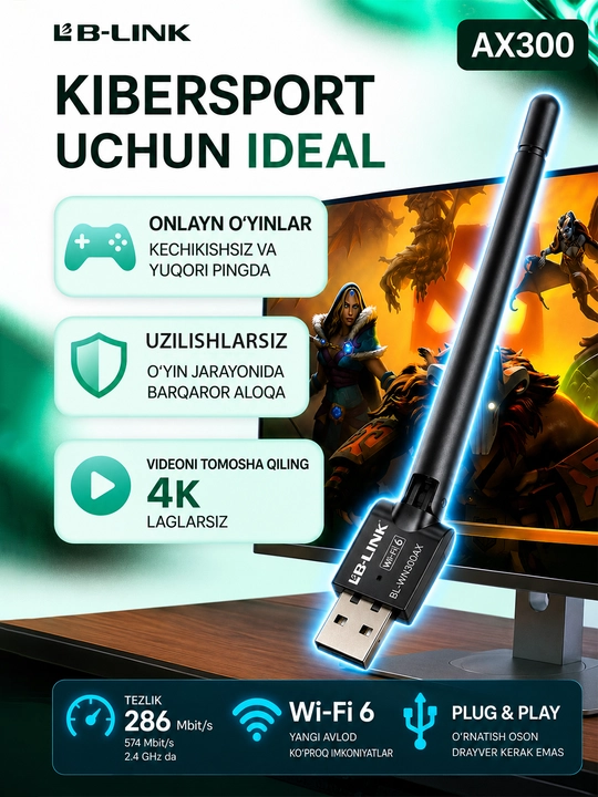 Wi-Fi 6 adapteri LB-Link BL-WN300AX AX300, 300 Mbit/s - 
