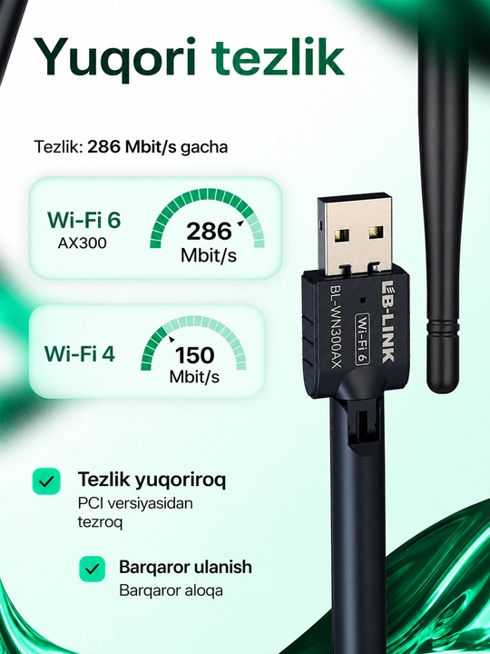 Wi-Fi 6 adapteri LB-Link BL-WN300AX AX300, 300 Mbit/s
