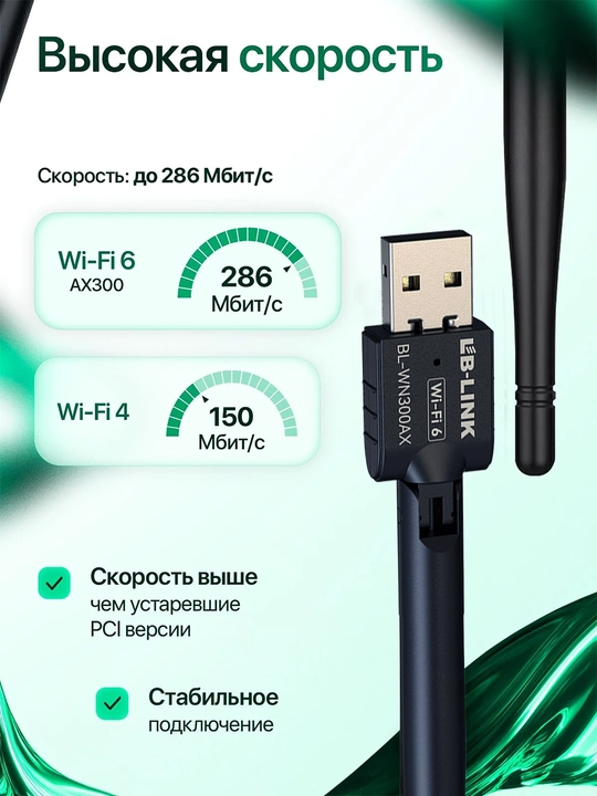 Wi-Fi 6 adapteri LB-Link BL-WN300AX AX300, 300 Mbit/s