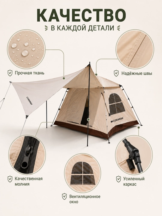 Oilaviy kemping palatkasi, suvga chidamli sayohat chodiri, navesli, 2–4 kishilik